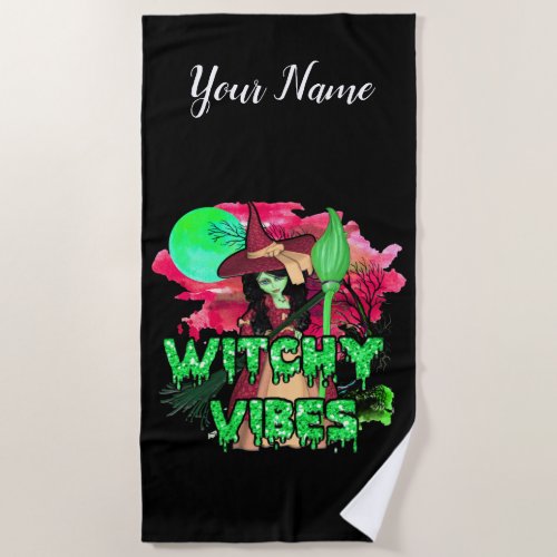 Halloween Witchy Vibes Beach Towel