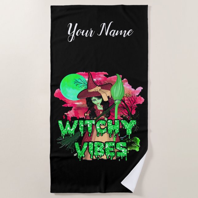 Halloween Witchy Vibes Beach Towel (Front)