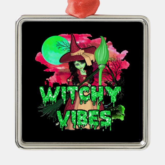 Halloween Witchy Vibes Metal Ornament (Front)