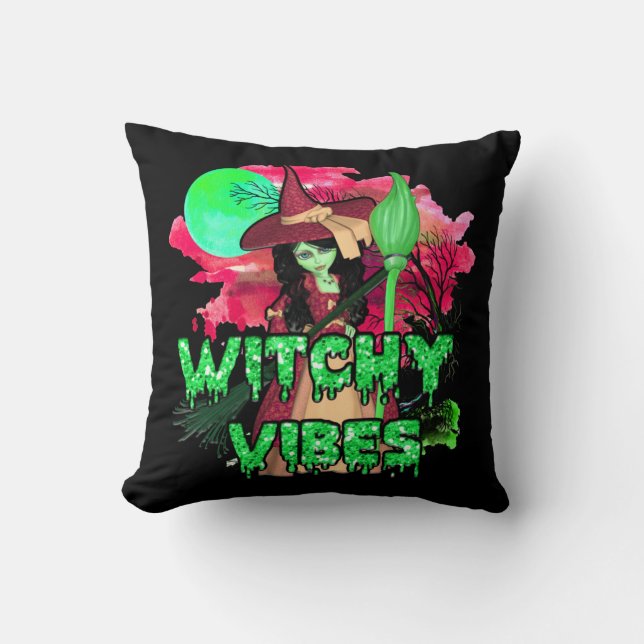 Halloween Witchy Vibes Throw Pillow (Front)