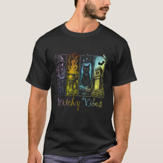 Halloween Witchy Vibes Witch Black Cat Cauldron Ba T-Shirt
