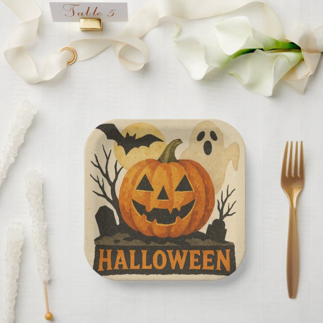 Halloween with a sensual collage technique paper plates (Wedding)