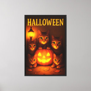 Halloween with Cat Orange Digital Art Canvas Print