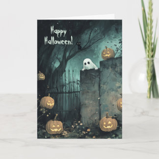 Halloween with Ghost and Black Cat Thank You Card