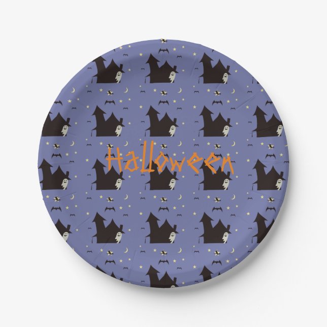 Halloween with ghosts witches and bats paper plates (Front)