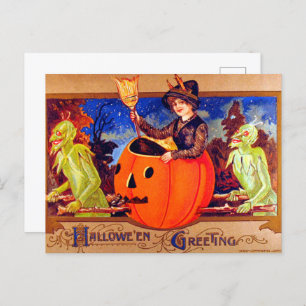 Halloween with goblins vintage holiday postcard