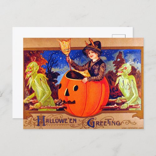 Halloween with goblins vintage holiday postcard