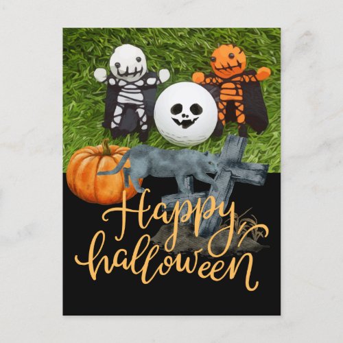 Halloween with golf ball and monster for golfer  postcard