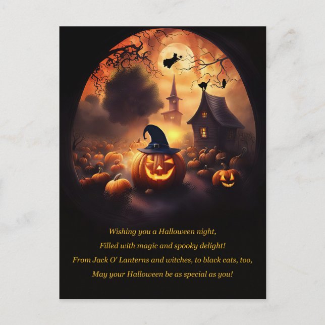 Halloween with Jack O Lantern Witch Cute Holiday Postcard (Front)