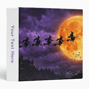 Halloween with Moon and Witch 3 Ring Binder