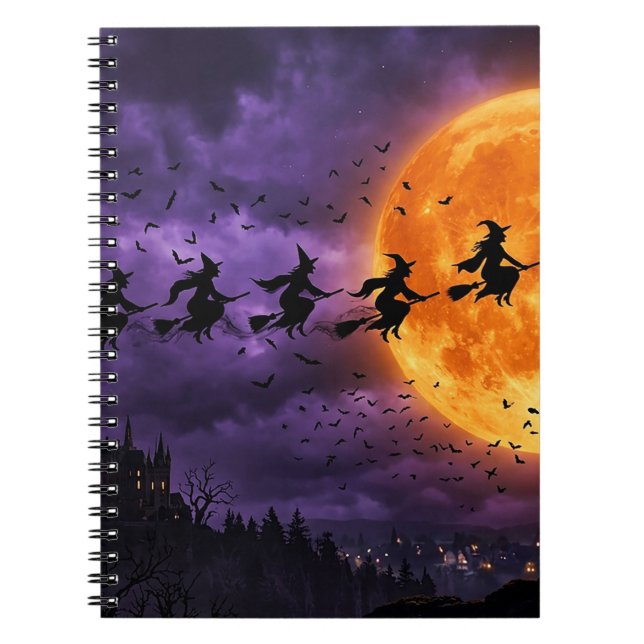 Halloween with Moon and Witch Notebook (Front)