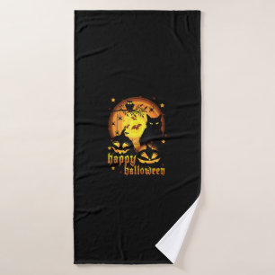 Halloween with Moon Pumpkins Bats Spiders And Scar Bath Towel