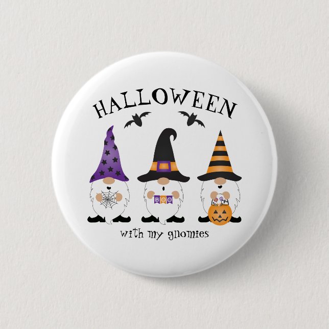 Halloween With My Gnomies Purple Orange Button (Front)