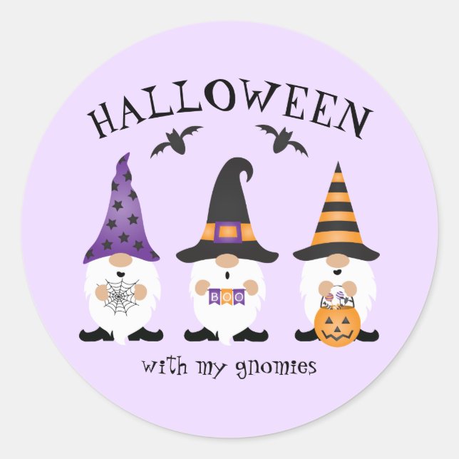 Halloween With My Gnomies Purple Orange Classic Round Sticker (Front)