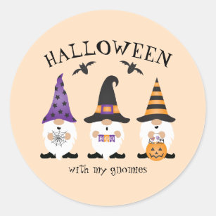 Halloween With My Gnomies Purple Orange Classic Round Sticker