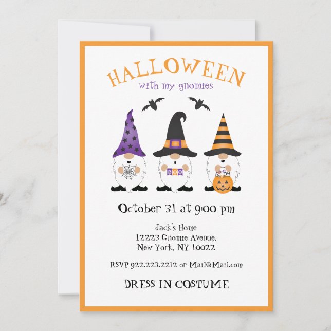 Halloween With My Gnomies Purple Orange  Invitation (Front)