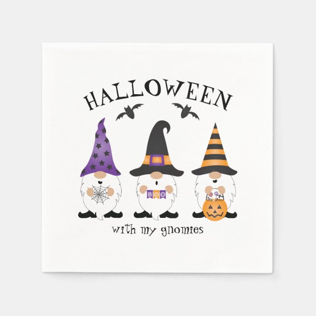Halloween With My Gnomies Purple Orange  Napkins (Front)