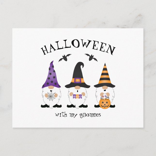 Halloween With My Gnomies Purple Orange Postcard (Front)