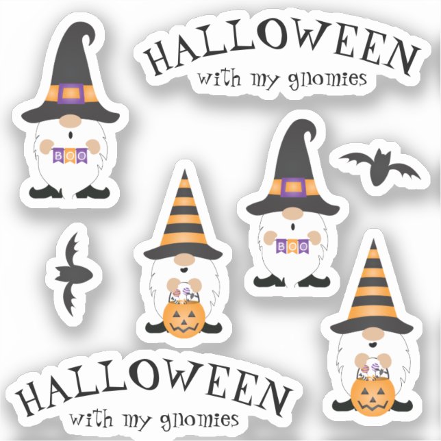 Halloween With My Gnomies Purple Orange Sticker (Front)