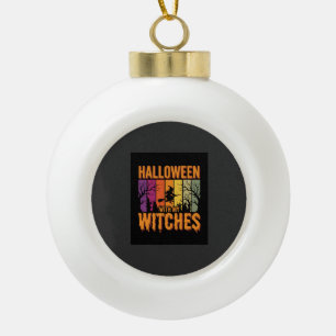 Halloween With My Witches Retro Sunset Ceramic Ball Christmas Ornament