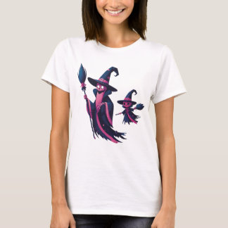 Halloween Wizard and Baby - Tall Hat and Wand Desi T-Shirt