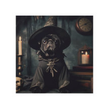 Halloween Wizard Black Pug Pillow