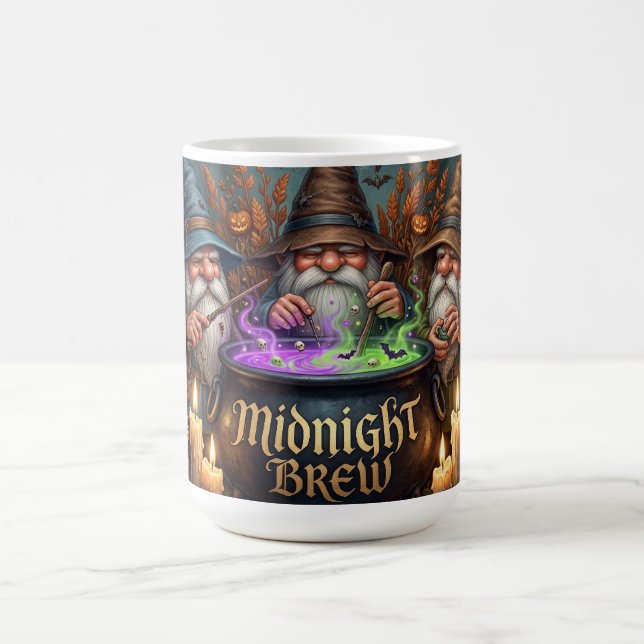 Halloween Wizard Gnomes Midnight Brew Cauldron Coffee Mug (Center)