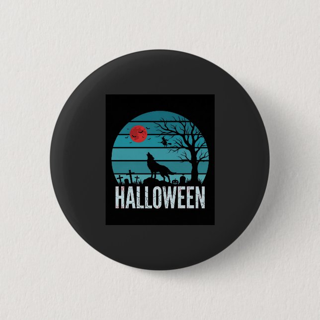Halloween Wolf Graveyard Moon Vector Button (Front)