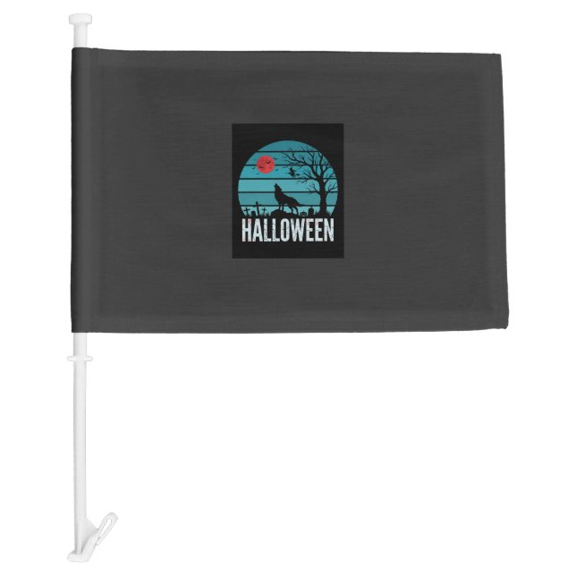 Halloween Wolf Graveyard Moon Vector Car Flag (Front)