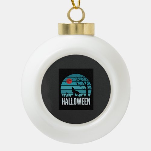 Halloween Wolf Graveyard Moon Vector Ceramic Ball Christmas Ornament