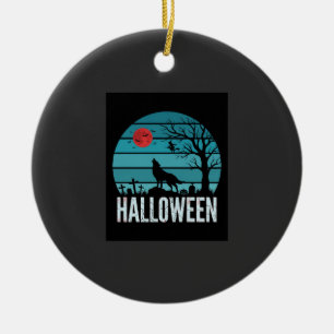 Halloween Wolf Graveyard Moon Vector Ceramic Ornament