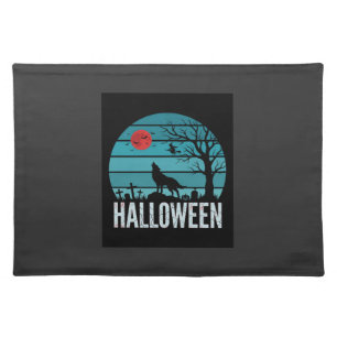 Halloween Wolf Graveyard Moon Vector Cloth Placemat