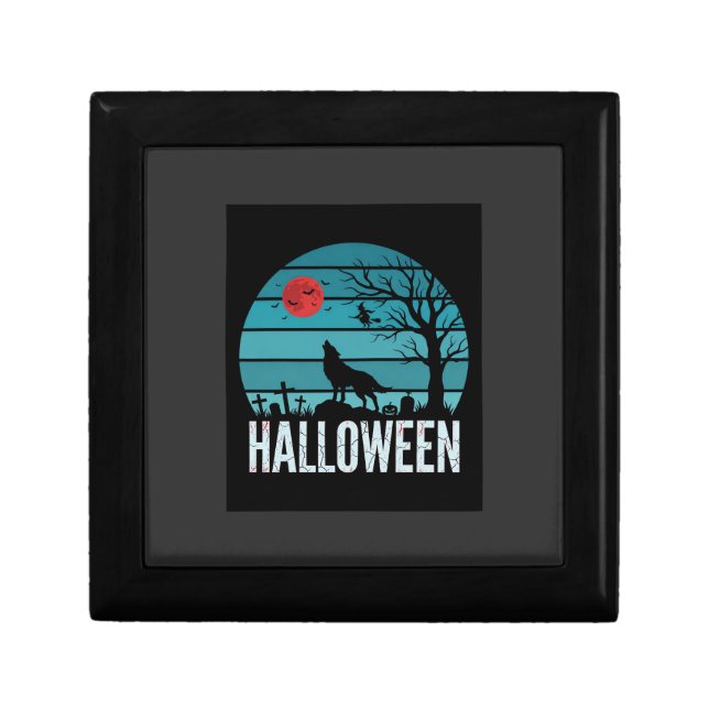 Halloween Wolf Graveyard Moon Vector Gift Box (Front)