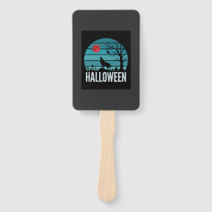 Halloween Wolf Graveyard Moon Vector Hand Fan