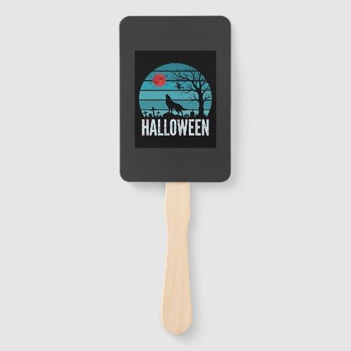 Halloween Wolf Graveyard Moon Vector Hand Fan