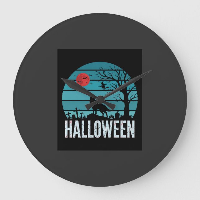 Halloween Wolf Graveyard Moon Vector Large Clock (Front)