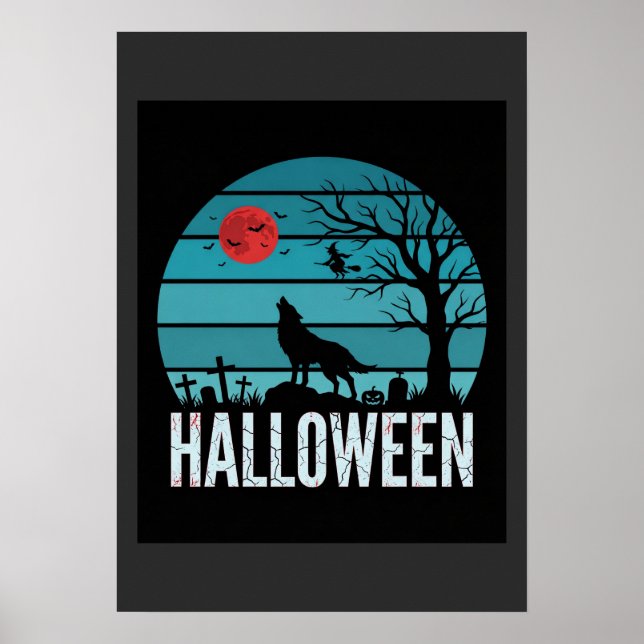 Halloween Wolf Graveyard Moon Vector Poster (Front)