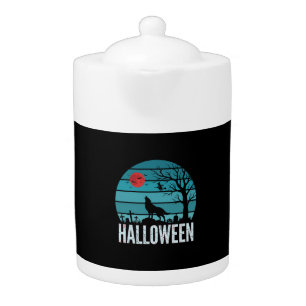 Halloween Wolf Graveyard Moon Vector Teapot