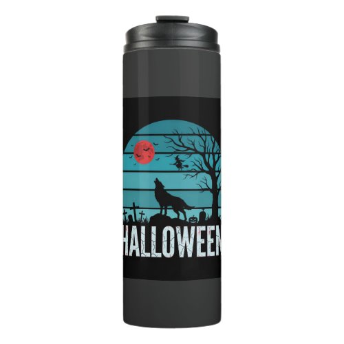 Halloween Wolf Graveyard Moon Vector Thermal Tumbler