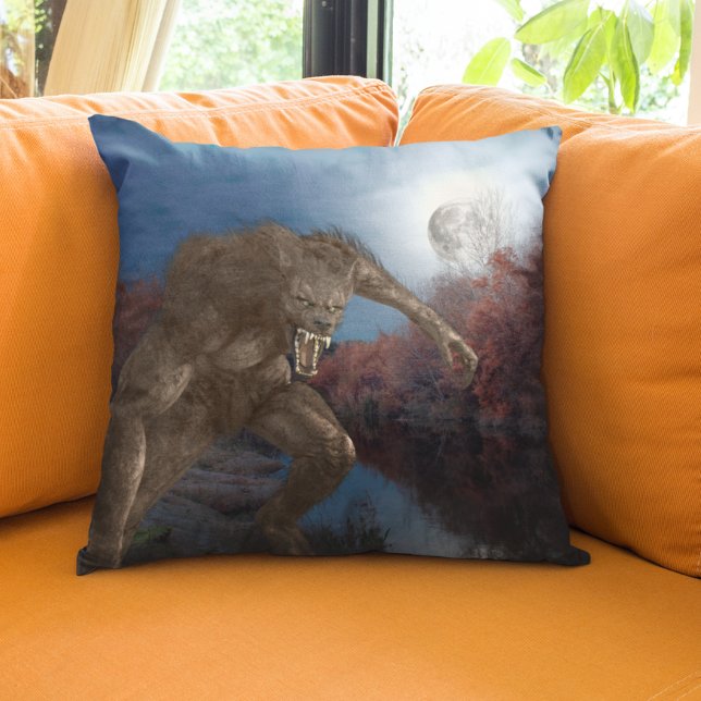 Halloween Wolf Werewolf Full moon Throw Pillow (Creator Uploaded)