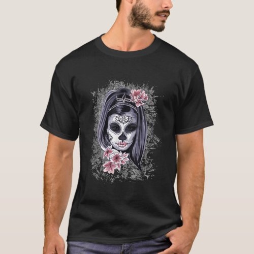 Halloween Women Face Painted Art La Catrina Skull  T_Shirt