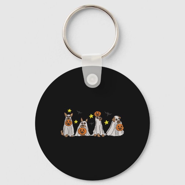 Halloween  Women Ghost Dog Embroidery Effect Desig Keychain (Front)