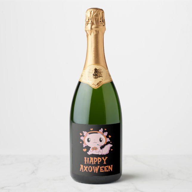 Halloween Women Girls Gaming Gaming Axolotl Kids Sparkling Wine Label (Front)
