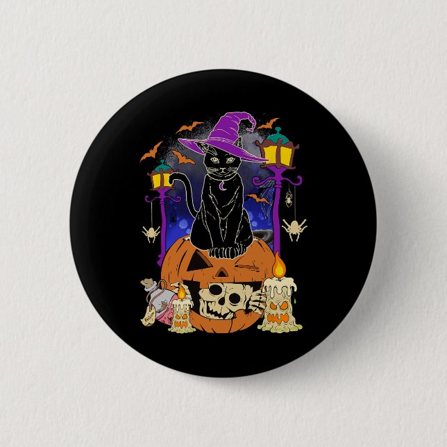 Halloween  Women Men Kids Halloween Black Cat Pump Button (Front)