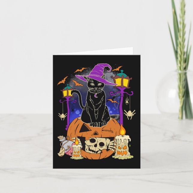 Halloween  Women Men Kids Halloween Black Cat Pump Card (Front)