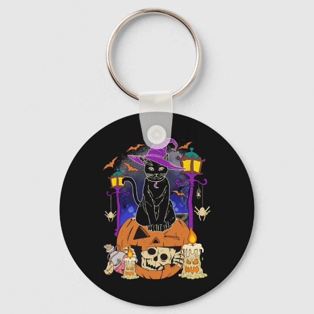 Halloween  Women Men Kids Halloween Black Cat Pump Keychain (Front)