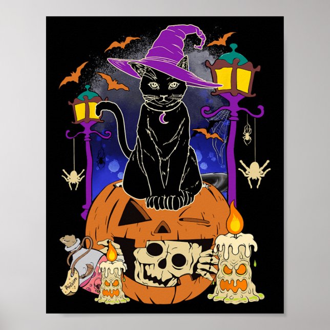 Halloween  Women Men Kids Halloween Black Cat Pump Poster (Front)