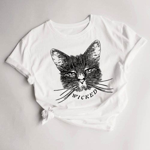 Halloween Womens Wicked Black Cat T_Shirt