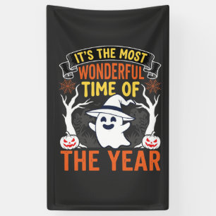 Halloween Wonderful Time Ghost and Pumpkin Vintage Banner