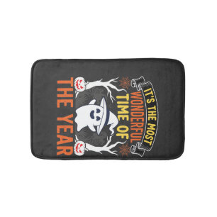 Halloween Wonderful Time Ghost and Pumpkin Vintage Bath Mat